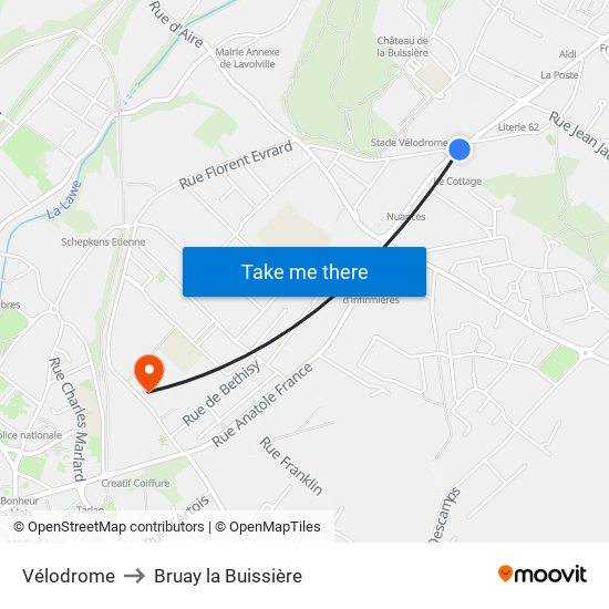 Vélodrome to Bruay la Buissière map