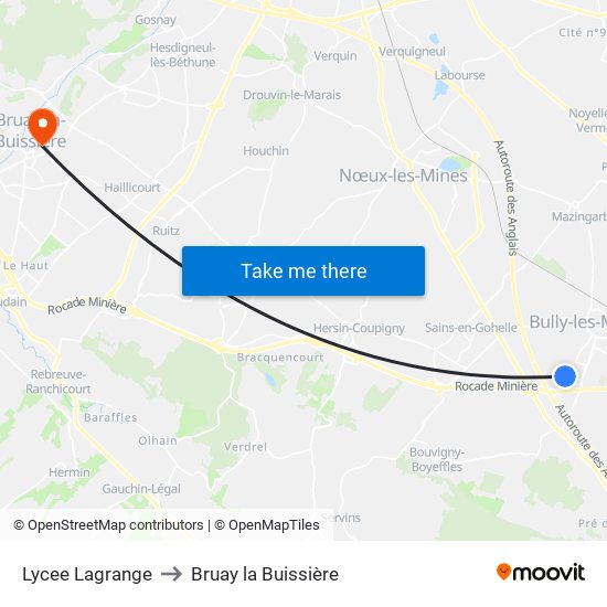 Lycee Lagrange to Bruay la Buissière map