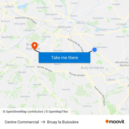Centre Commercial to Bruay la Buissière map