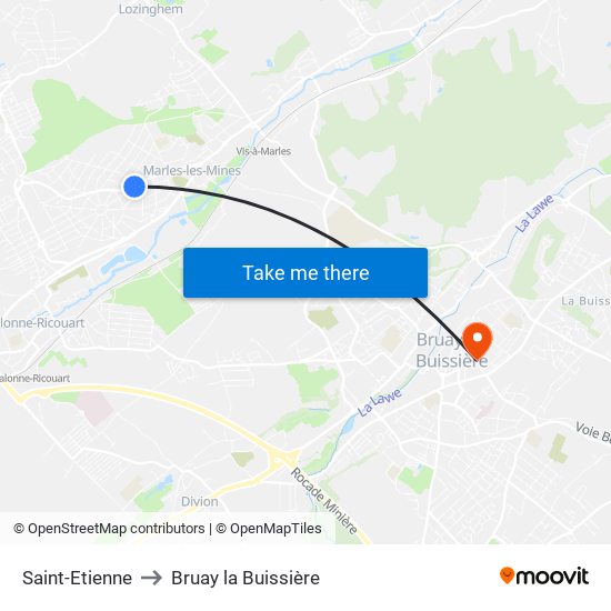 Saint-Etienne to Bruay la Buissière map