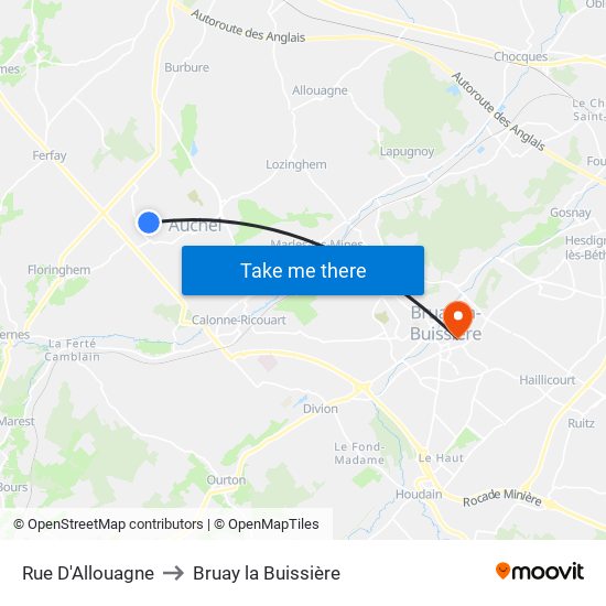Rue D'Allouagne to Bruay la Buissière map