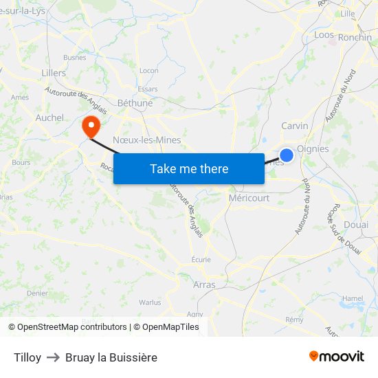 Tilloy to Bruay la Buissière map