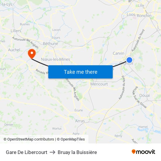 Gare De Libercourt to Bruay la Buissière map