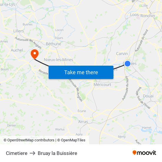 Cimetiere to Bruay la Buissière map