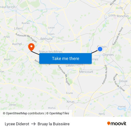 Lycee Diderot to Bruay la Buissière map