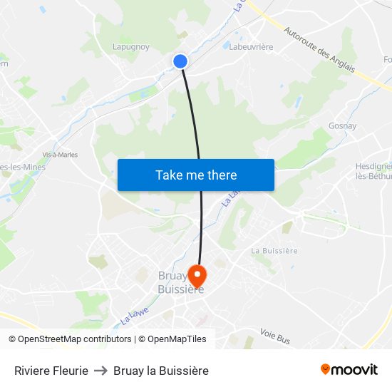 Riviere Fleurie to Bruay la Buissière map