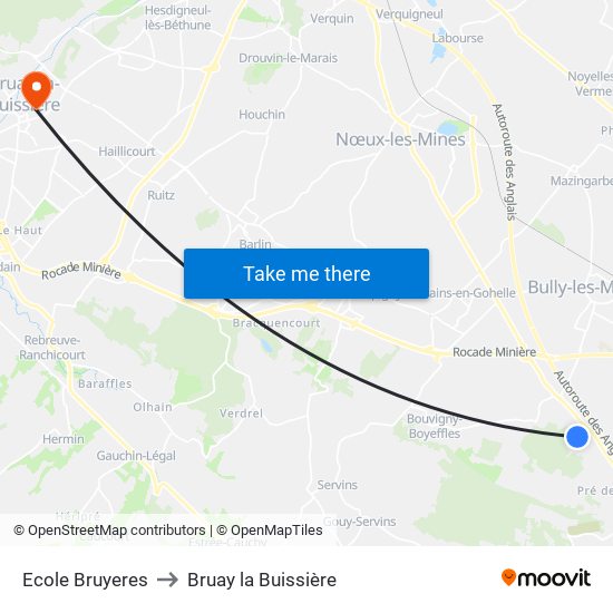 Ecole Bruyeres to Bruay la Buissière map