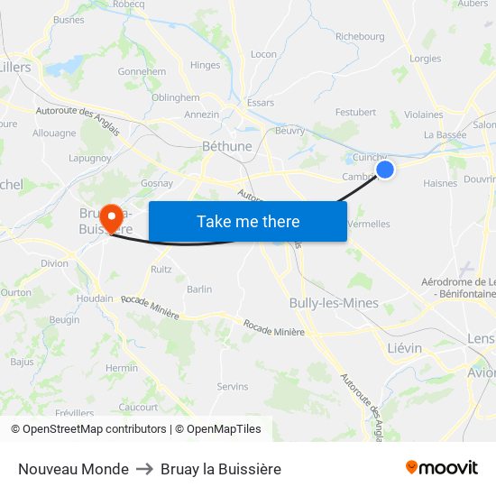 Nouveau Monde to Bruay la Buissière map