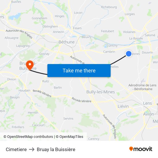 Cimetiere to Bruay la Buissière map
