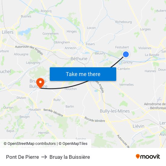 Pont De Pierre to Bruay la Buissière map