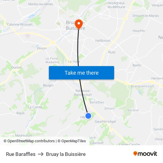 Rue Baraffles to Bruay la Buissière map