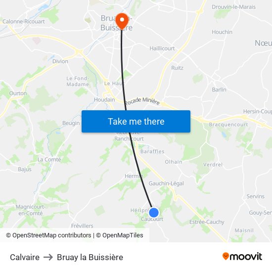 Calvaire to Bruay la Buissière map