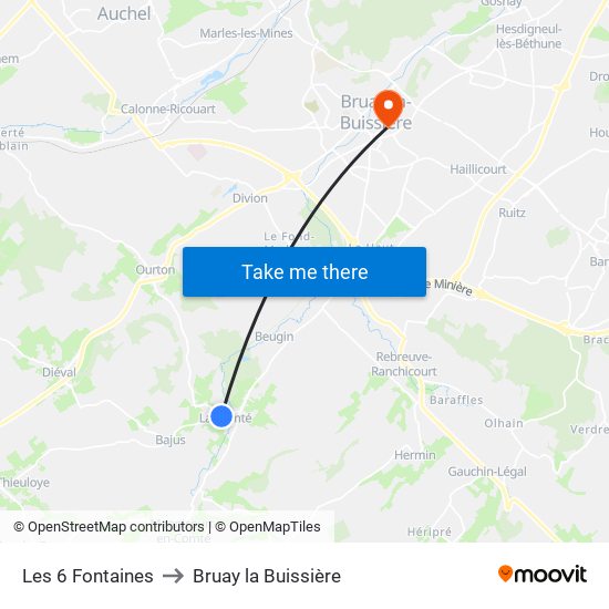 Les 6 Fontaines to Bruay la Buissière map