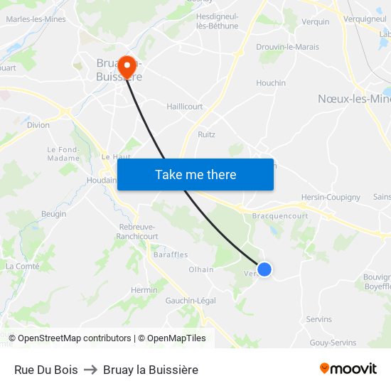 Rue Du Bois to Bruay la Buissière map