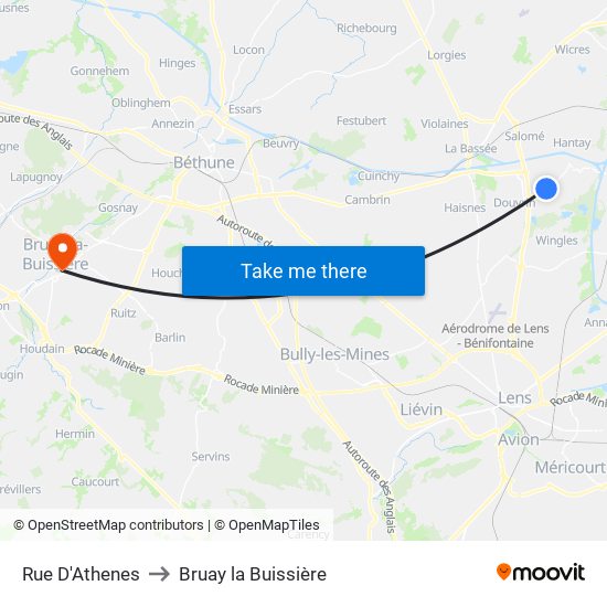 Rue D'Athenes to Bruay la Buissière map