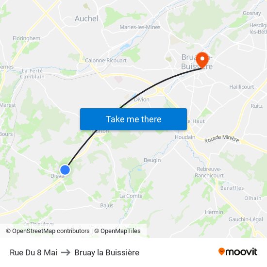 Rue Du 8 Mai to Bruay la Buissière map