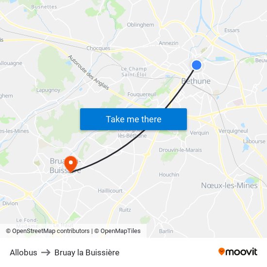Allobus to Bruay la Buissière map