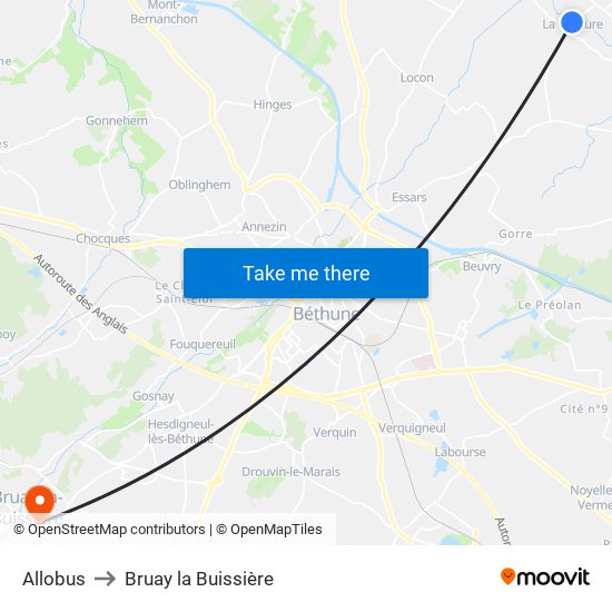 Allobus to Bruay la Buissière map
