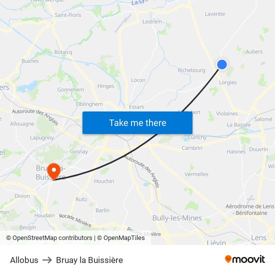 Allobus to Bruay la Buissière map