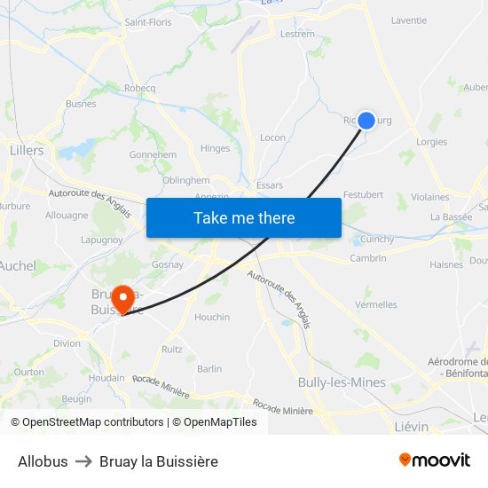 Allobus to Bruay la Buissière map