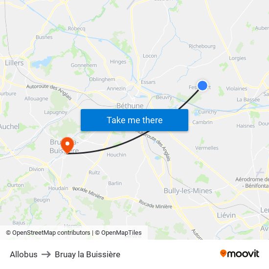 Allobus to Bruay la Buissière map
