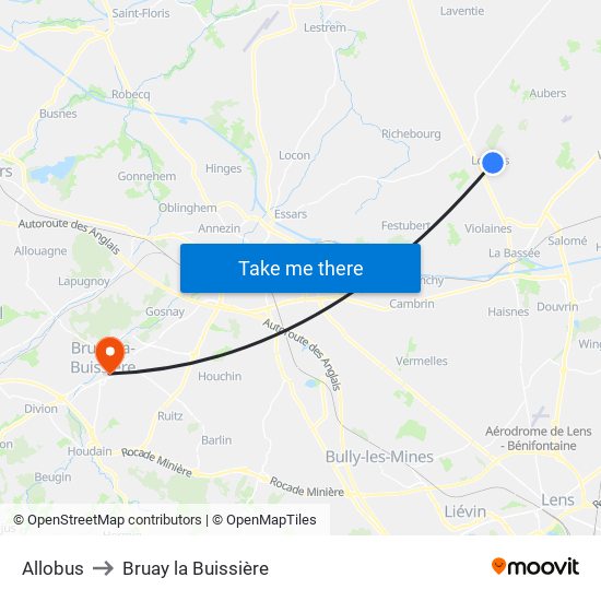 Allobus to Bruay la Buissière map
