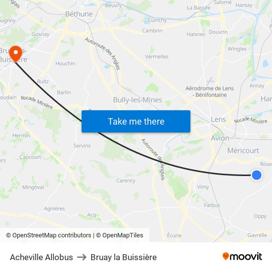 Acheville Allobus to Bruay la Buissière map