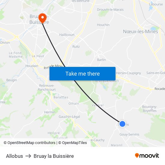 Allobus to Bruay la Buissière map
