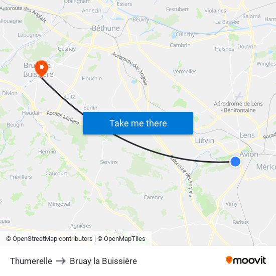 Thumerelle to Bruay la Buissière map