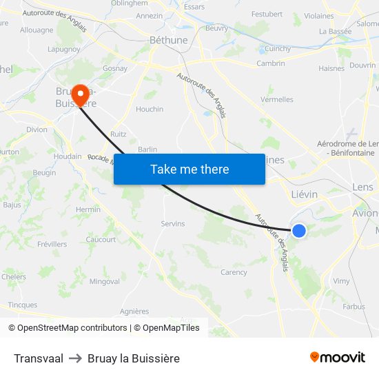 Transvaal to Bruay la Buissière map