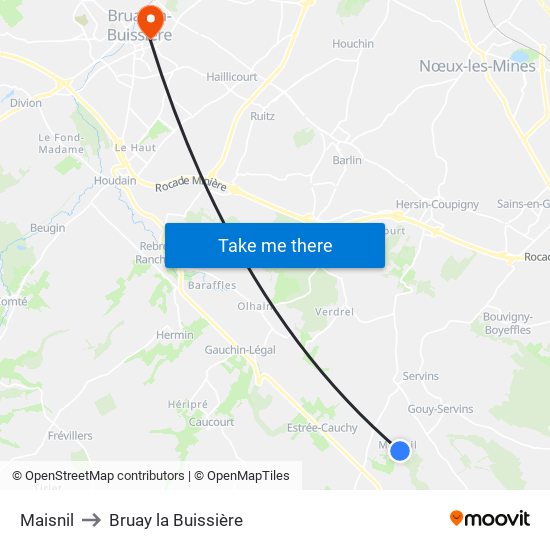Maisnil to Bruay la Buissière map