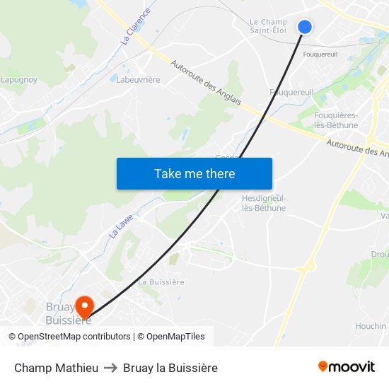 Champ Mathieu to Bruay la Buissière map