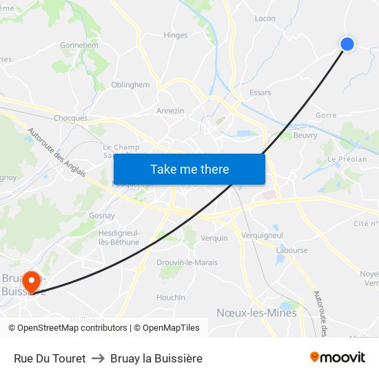 Rue Du Touret to Bruay la Buissière map