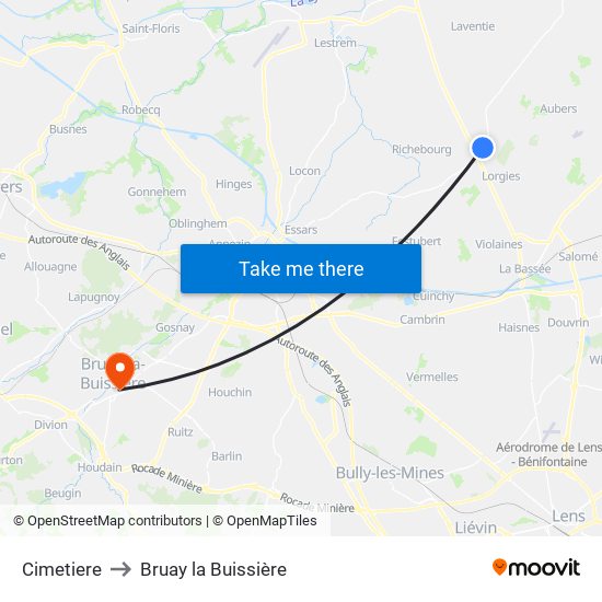 Cimetiere to Bruay la Buissière map