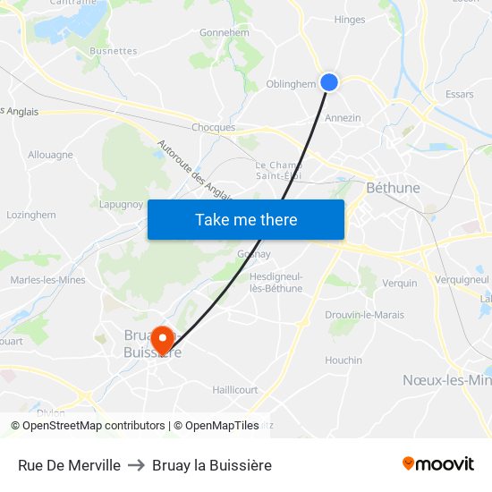 Rue De Merville to Bruay la Buissière map