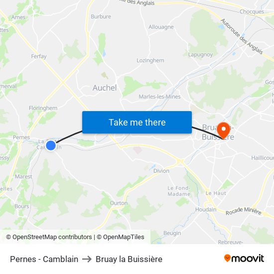 Pernes - Camblain to Bruay la Buissière map