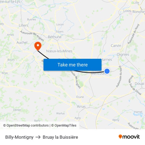 Billy-Montigny to Bruay la Buissière map