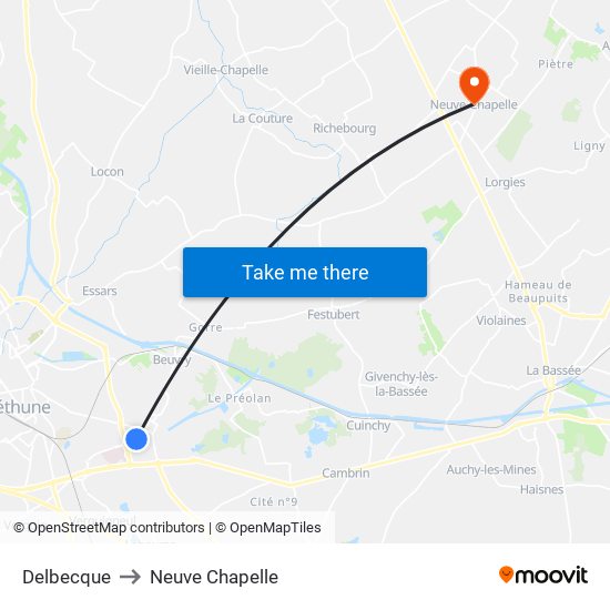 Delbecque to Neuve Chapelle map