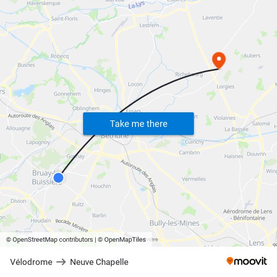 Vélodrome to Neuve Chapelle map