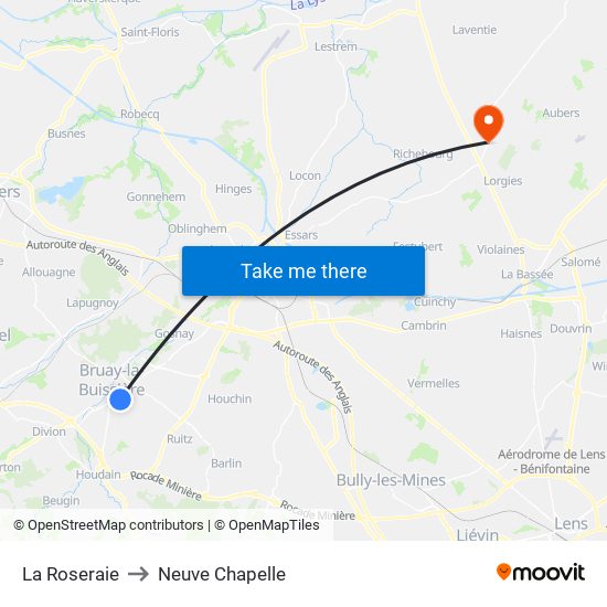 La Roseraie to Neuve Chapelle map