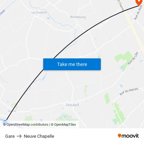 Gare to Neuve Chapelle map