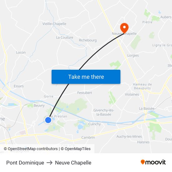 Pont Dominique to Neuve Chapelle map