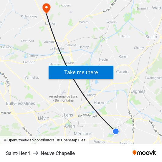 Saint-Henri to Neuve Chapelle map