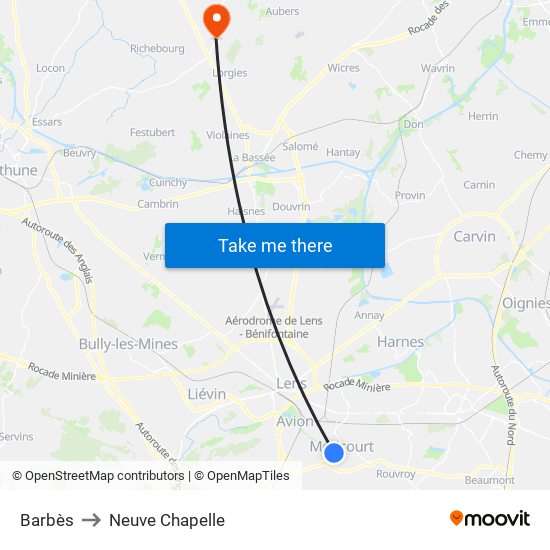 Barbès to Neuve Chapelle map