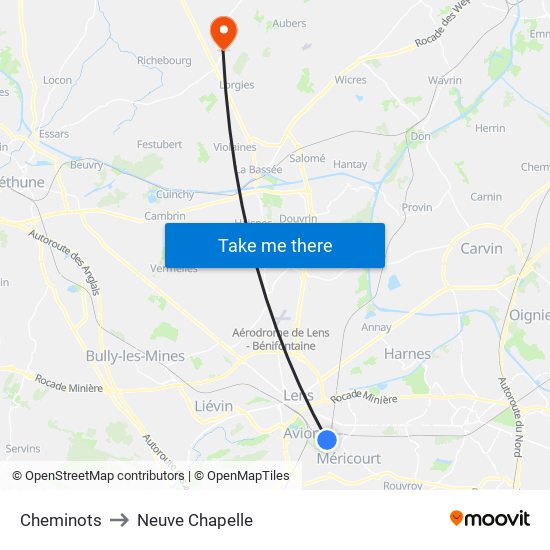Cheminots to Neuve Chapelle map