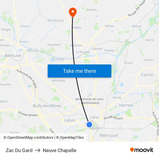 Zac Du Gard to Neuve Chapelle map