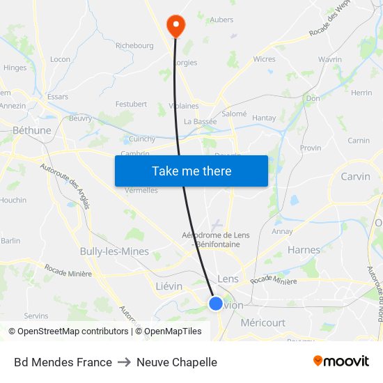 Bd Mendes France to Neuve Chapelle map