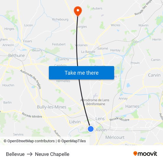 Bellevue to Neuve Chapelle map