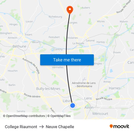 College Riaumont to Neuve Chapelle map