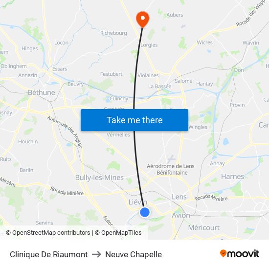 Clinique De Riaumont to Neuve Chapelle map